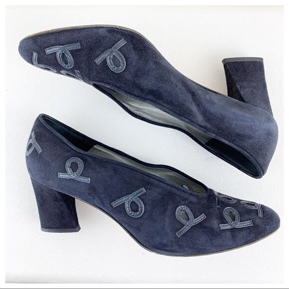 D’Rosana Vintage Deep Navy Leather Accent Suede Heels‎ Sz 8 - Picture 2 of 14